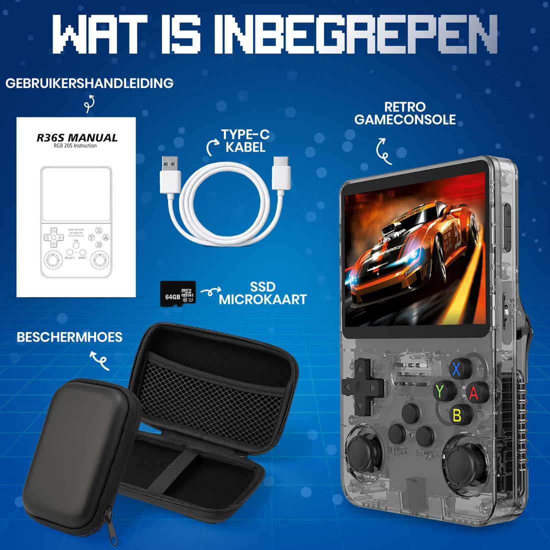 R36S™ Retro Game Console – Roze Editie (incl. Beschermhoes)