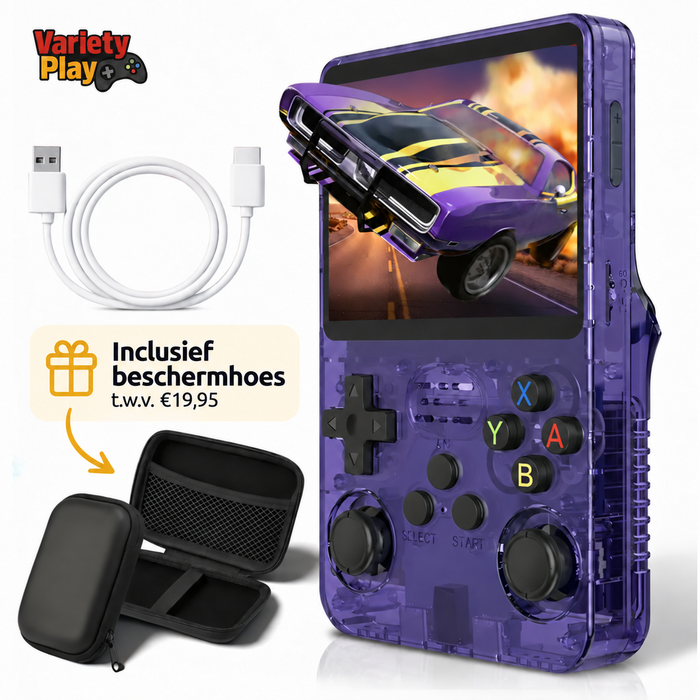 R36S Retro Game Console – Paarse Editie (incl. Beschermhoes)