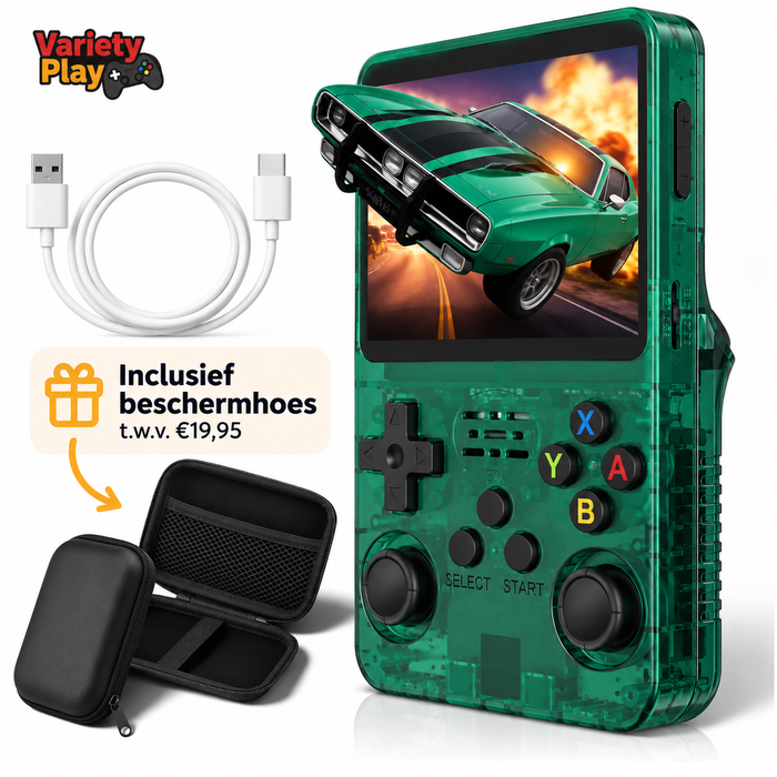 R36S Retro Game Console – Groene Editie (incl. Beschermhoes)