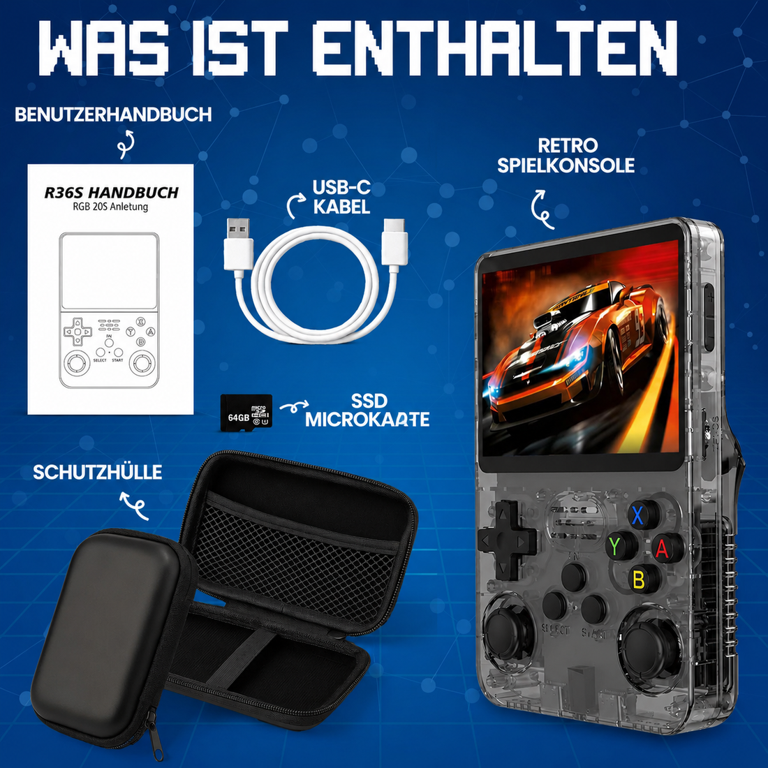 R36S™ Retro Game Console – Rode Editie (incl. Beschermhoes)
