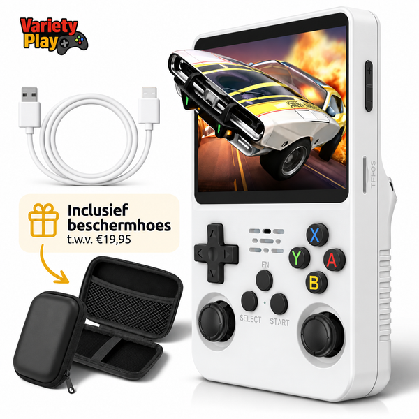 R36S Retro Game Console – Witte Editie (incl. Beschermhoes)
